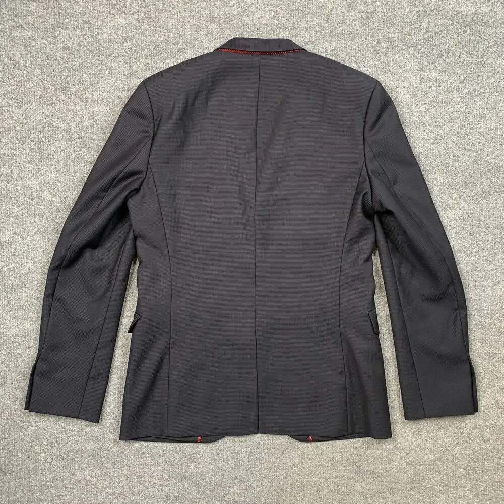 Hugo‎ Boss Blazer Mens 38R Navy Black Virgin Wool Notch 2 Button Single Breasted